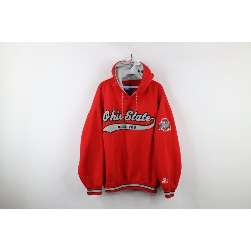 Vintage 90s Starter Mens Large Spell Out Script Ohio State University Hoodie Red - Picture 1 of 16